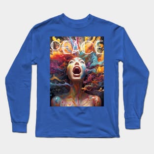 Psychedelic Scream Peace digital art Long Sleeve T-Shirt